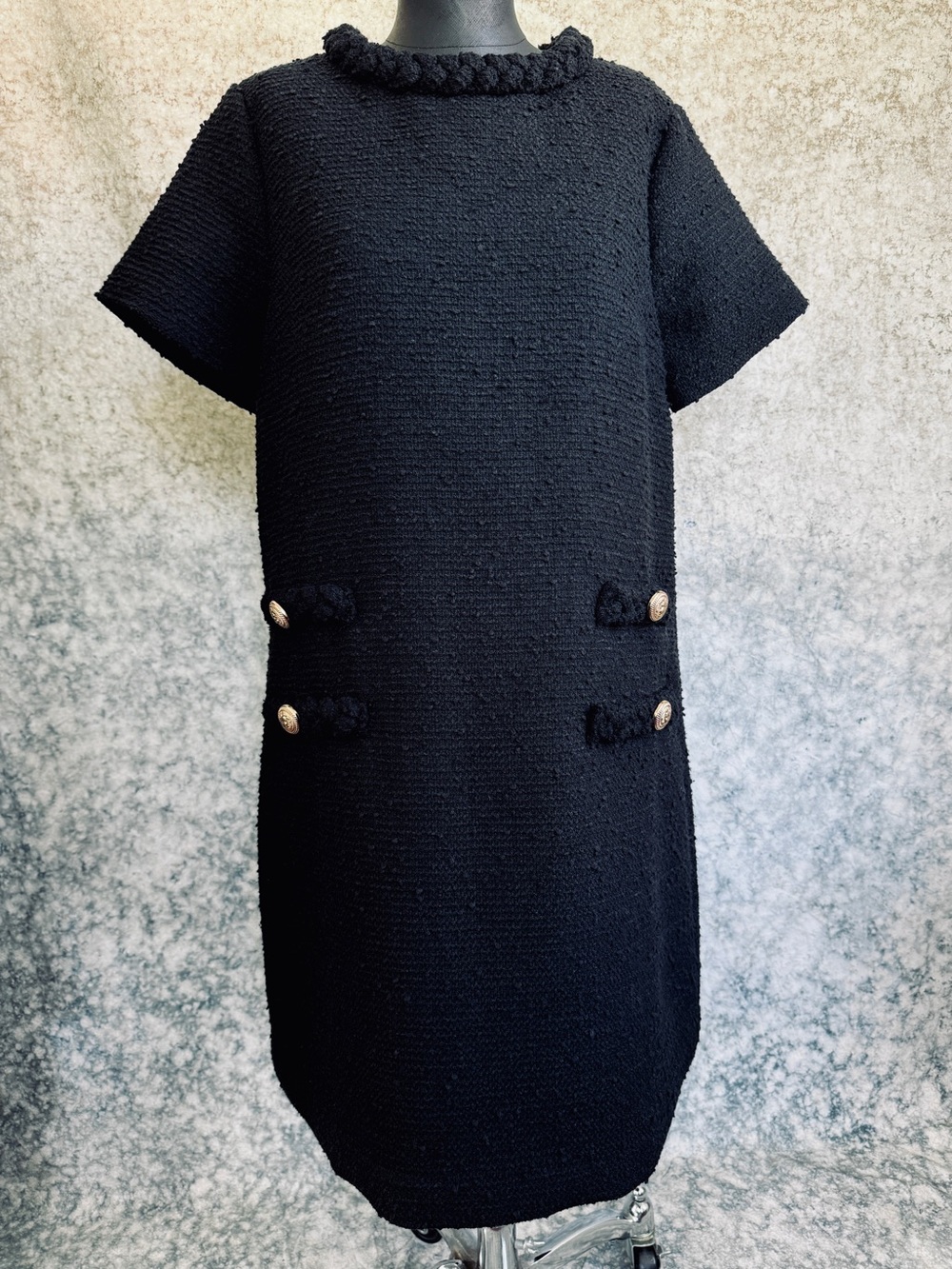 Tuckernuck Black Tweed Jackie Mini Shift Dress - L
